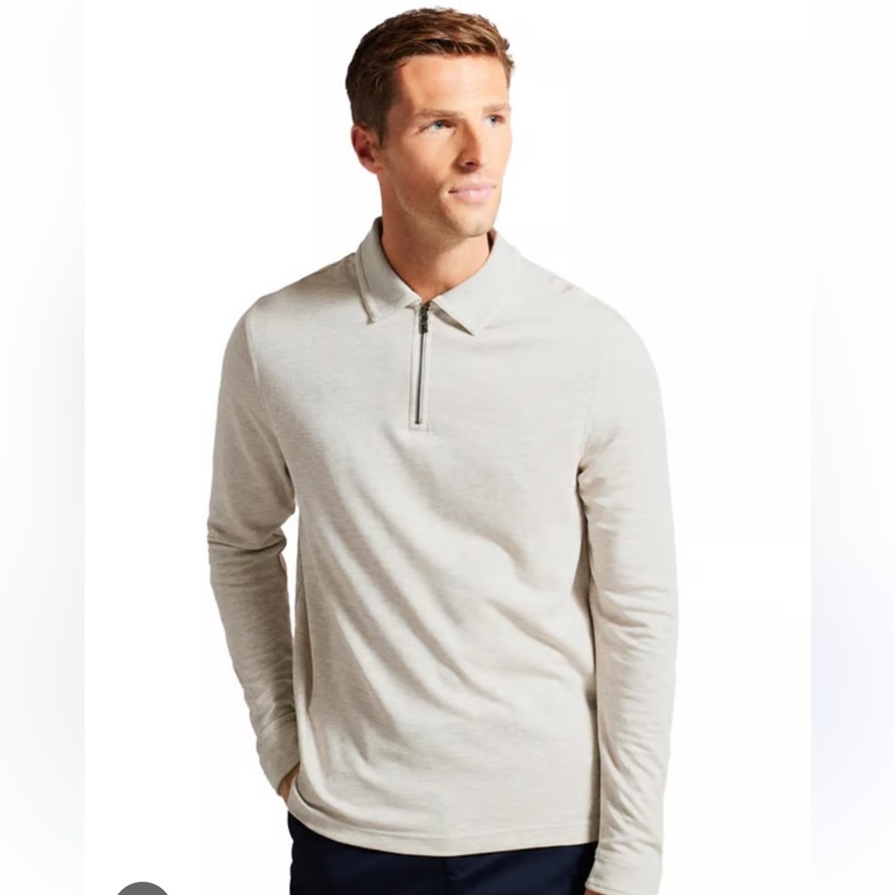 TED BAKER Karpol Long Sleeve Polo Cream Half Zip Shirt Men’s Size XL